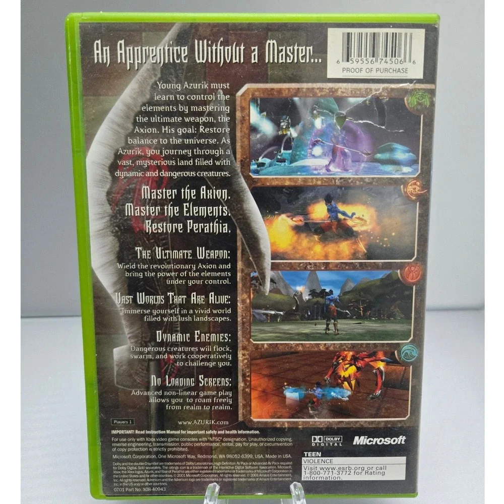 Azurik Rise of Perathia 2001 - Microsoft Xbox‎ - CIB W/ Manual Tested & Working-